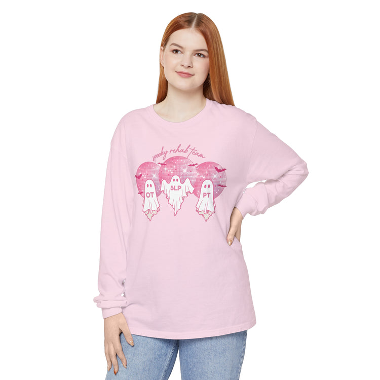 spooky disco ghosts rehab team comfort colors long sleeve tee