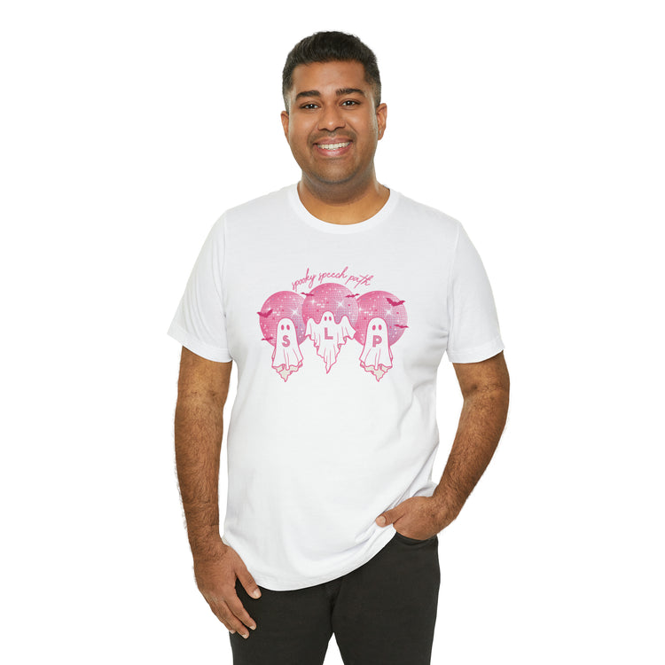 spooky speech pink disco ghosts short sleeve tee