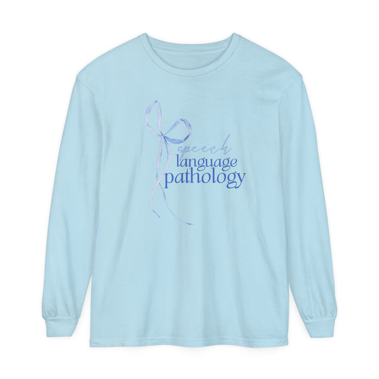 blue bow speech path comfort colors long sleeve tee