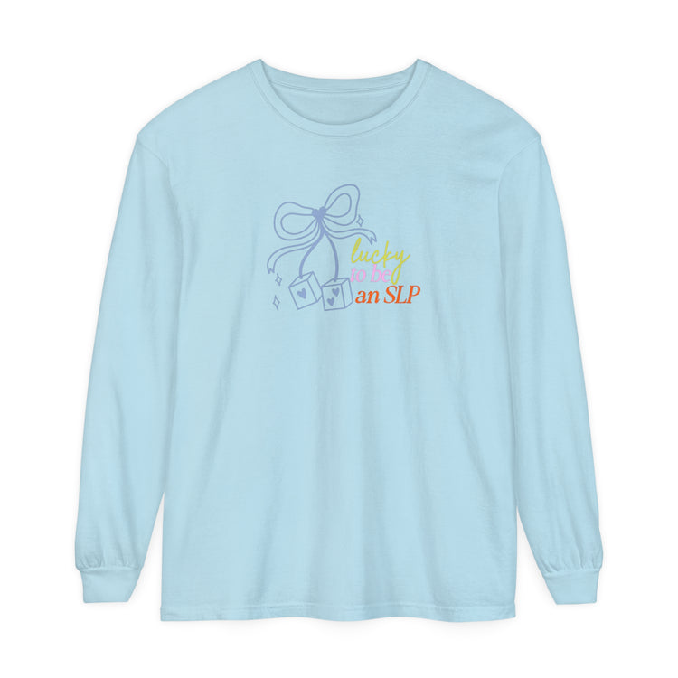 lucky to be an slp comfort colors long sleeve tee