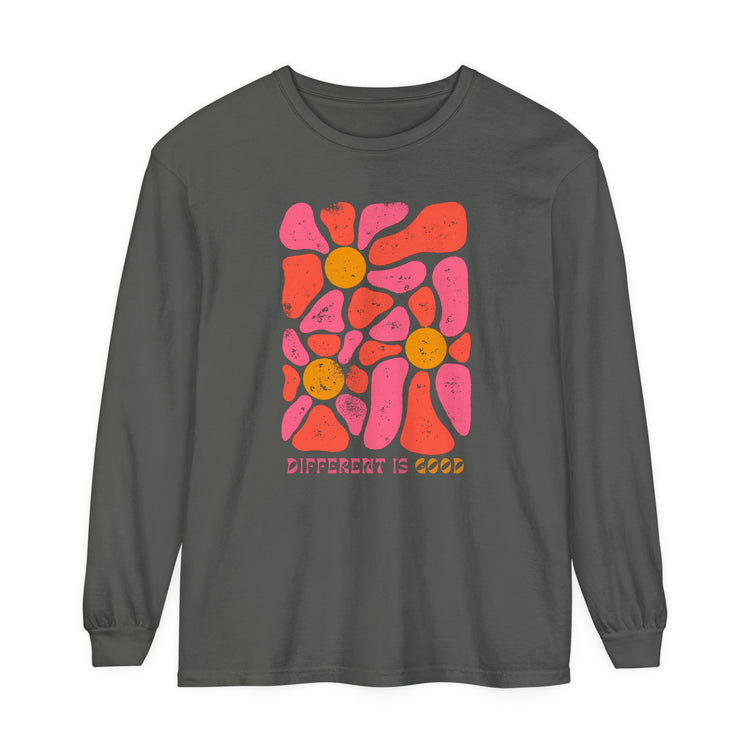 different is good retro flower comfort colors long sleeve tee