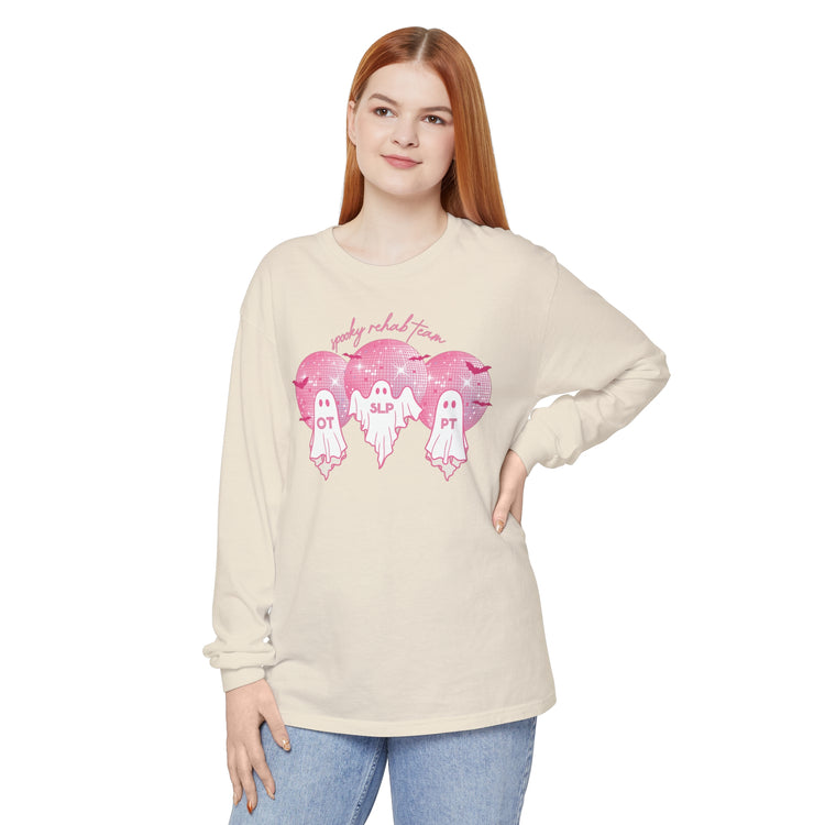 spooky disco ghosts rehab team comfort colors long sleeve tee