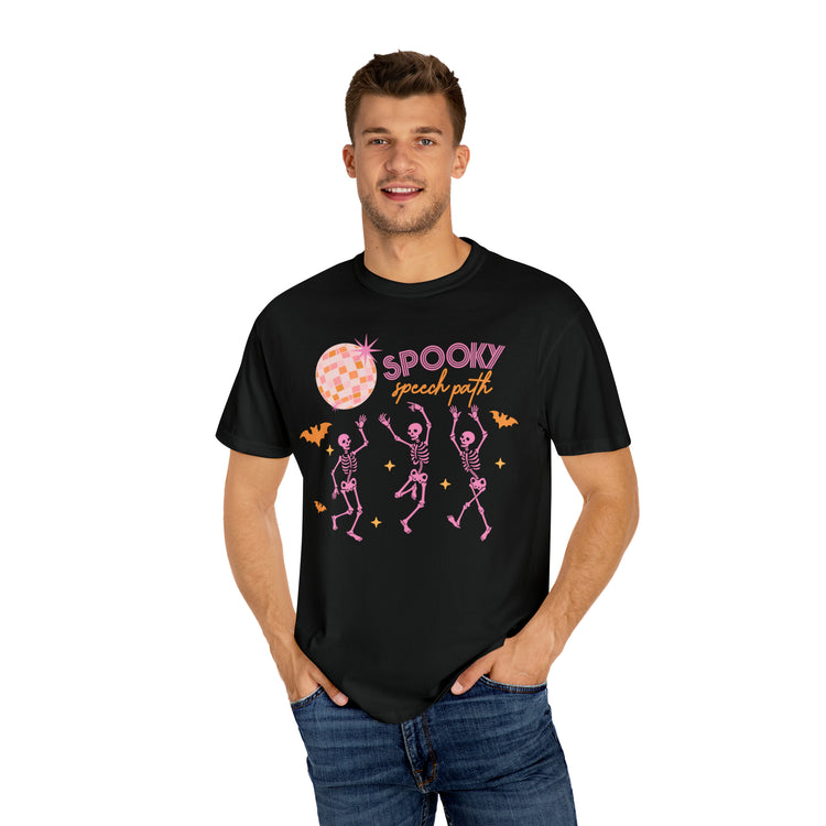 spooky speech disco skeleton comfort colors tee