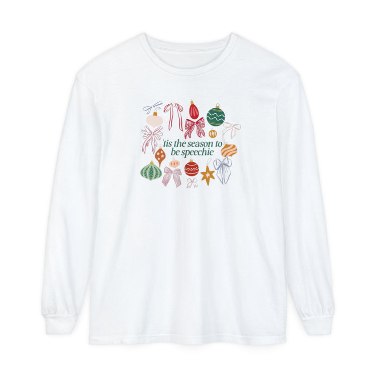 tis the season to be speechie comfort colors long sleeve tee