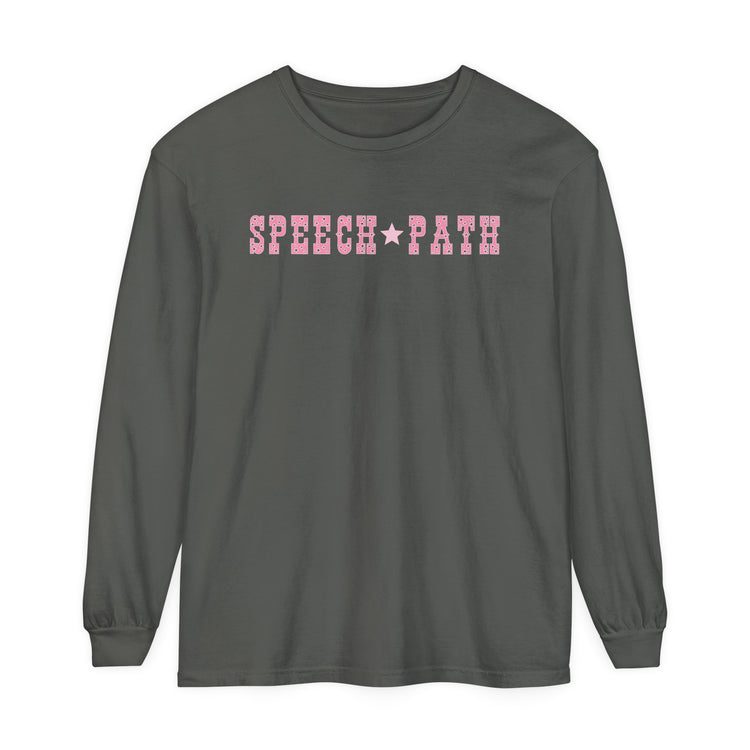 speech path western star pink comfort colors long sleeve tee