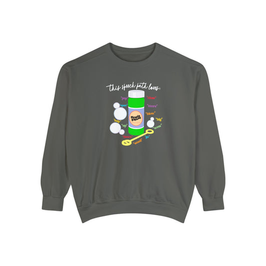 bubbles speech path loves comfort colors crewneck