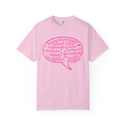 pink audiology scope speech bubble comfort colors tee