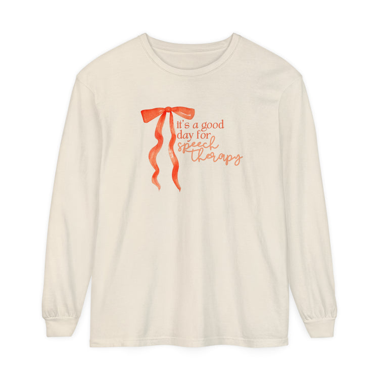 good day for speech orange bow comfort colors long sleeve tee