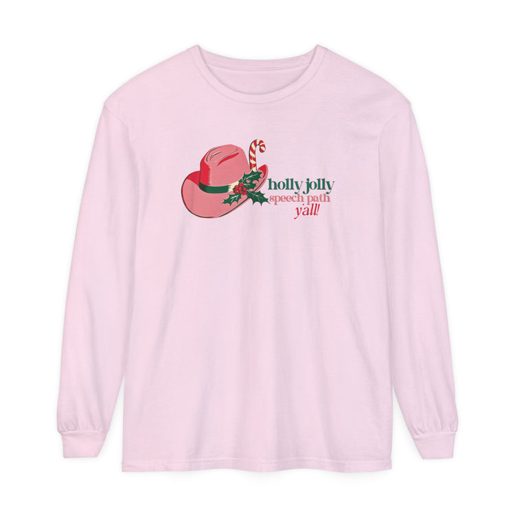 holly jolly speech path y'all comfort colors long sleeve tee