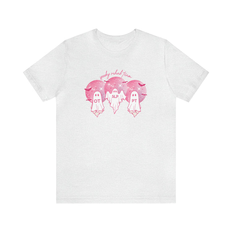 spooky rehab team pink disco ghosts short sleeve tee