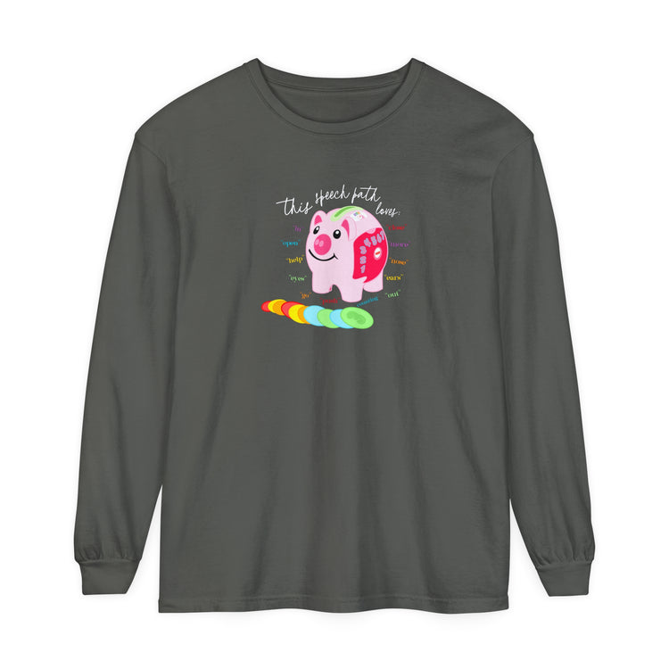 piggy bank speech path loves comfort colors long sleeve tee