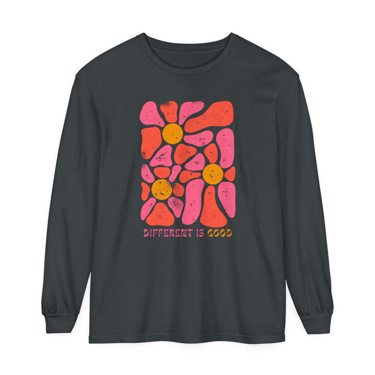 different is good retro flower comfort colors long sleeve tee