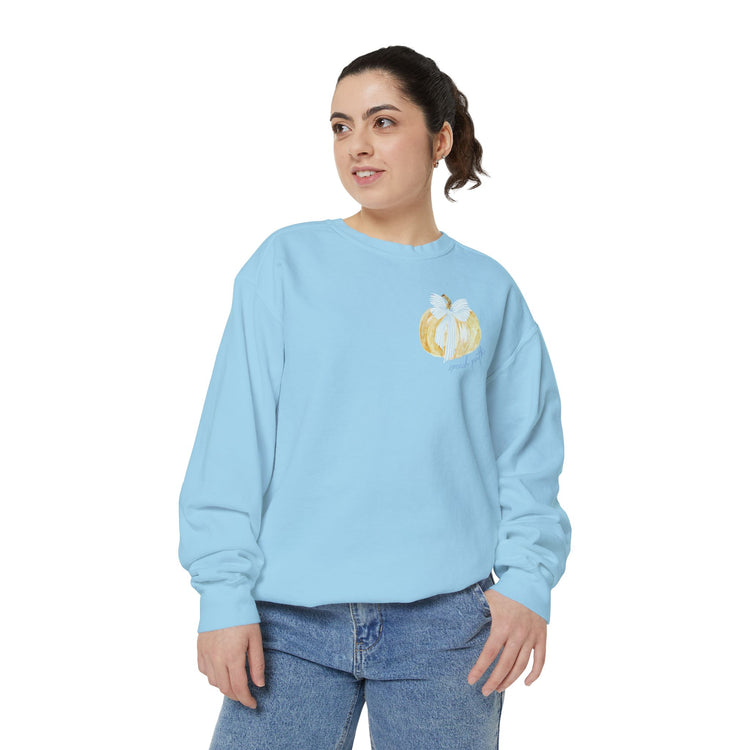 pumpkin bow SLP comfort colors crewneck