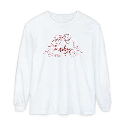 xoxo audiology bow comfort colors long sleeve tee