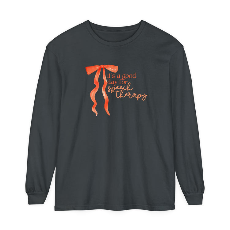 good day for speech orange bow comfort colors long sleeve tee