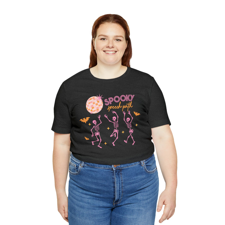 spooky speech disco skeleton short sleeve tee