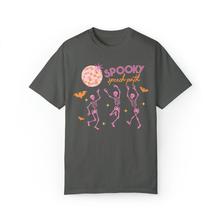 spooky speech disco skeleton comfort colors tee