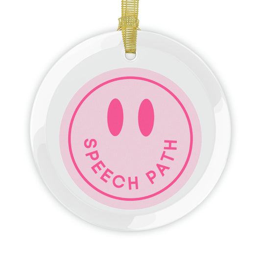 smiley speech path pink glass ornament