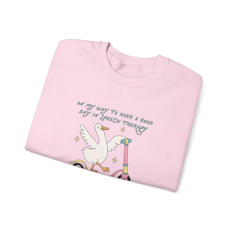 on my way to speech goose crewneck
