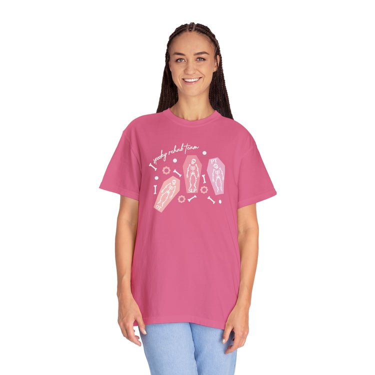 spooky rehab team skeleton bones comfort colors tee