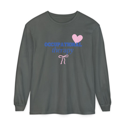 OT heart + bow comfort colors long sleeve tee