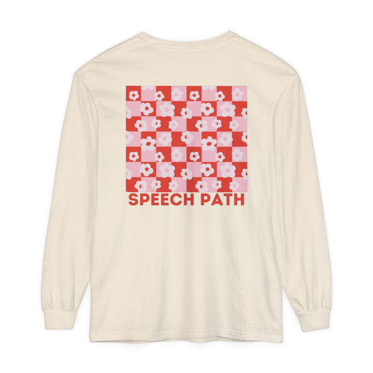 speech path red flowers comfort colors long sleeve tee