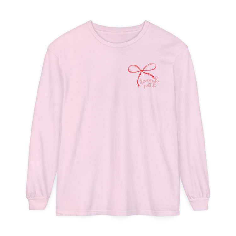 red bow speech path comfort colors long sleeve tee