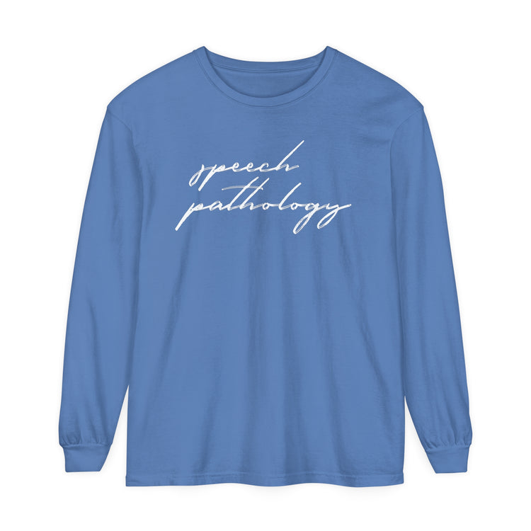 speech pathology cursive comfort colors long sleeve tee