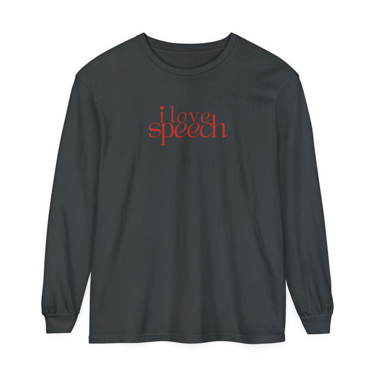 i love speech comfort colors long sleeve tee