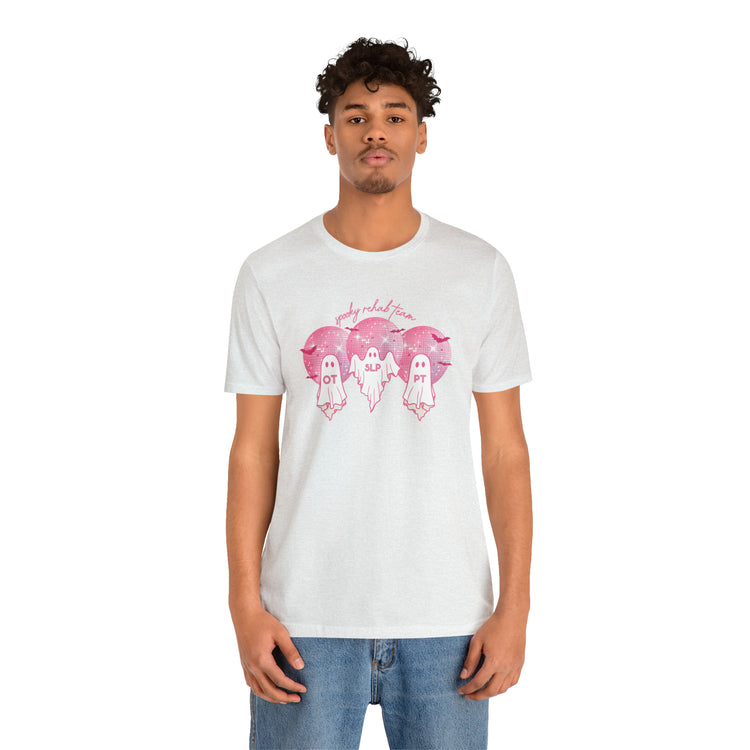 spooky rehab team pink disco ghosts short sleeve tee