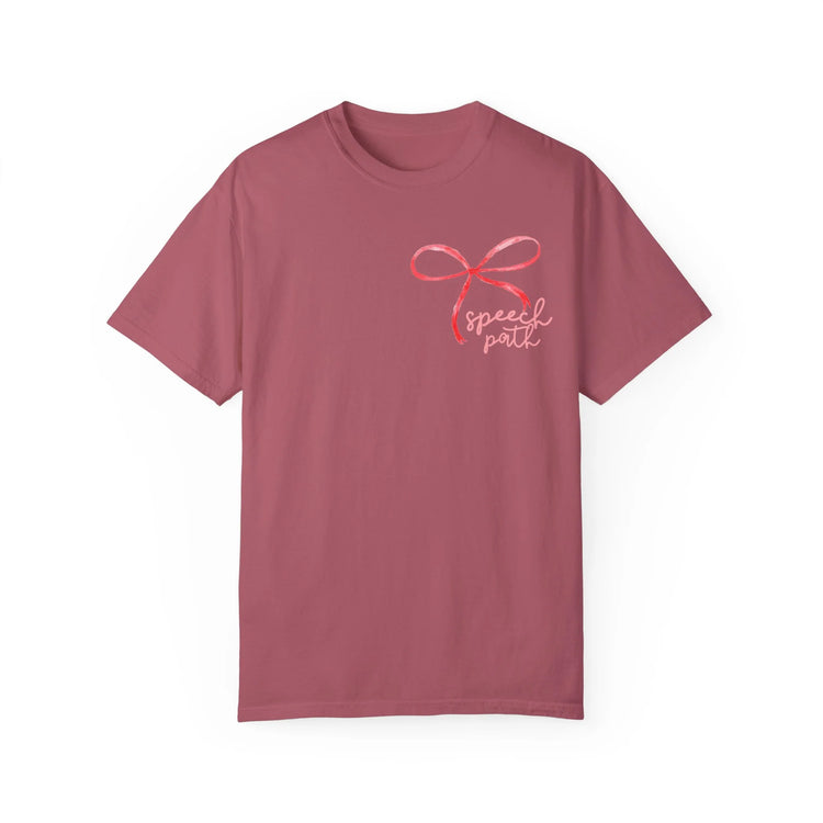 everyone deserves a voice red bow comfort colors tee (sample sale)