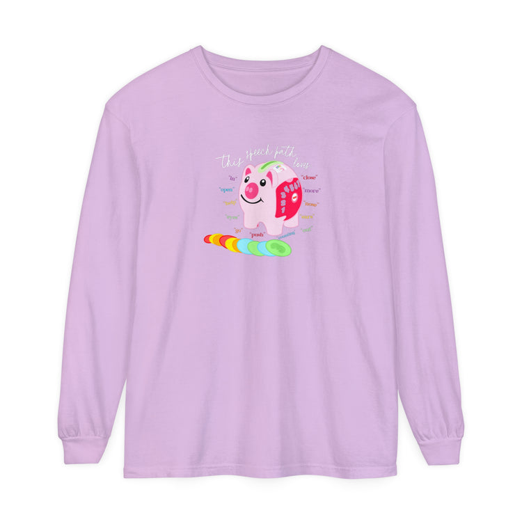 piggy bank speech path loves comfort colors long sleeve tee