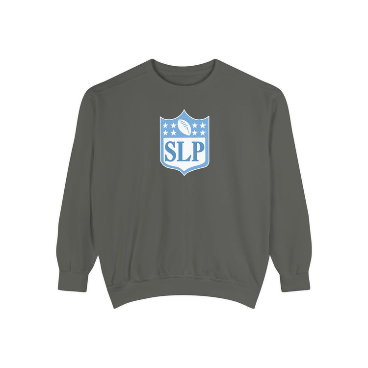 SLP football crest blue comfort colors crewneck