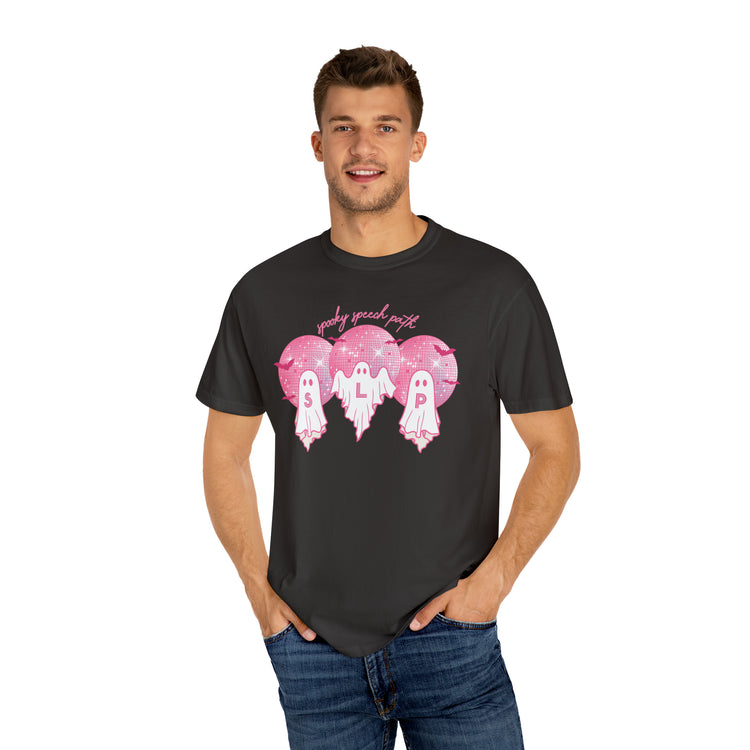 spooky speech pink disco ghosts comfort colors tee