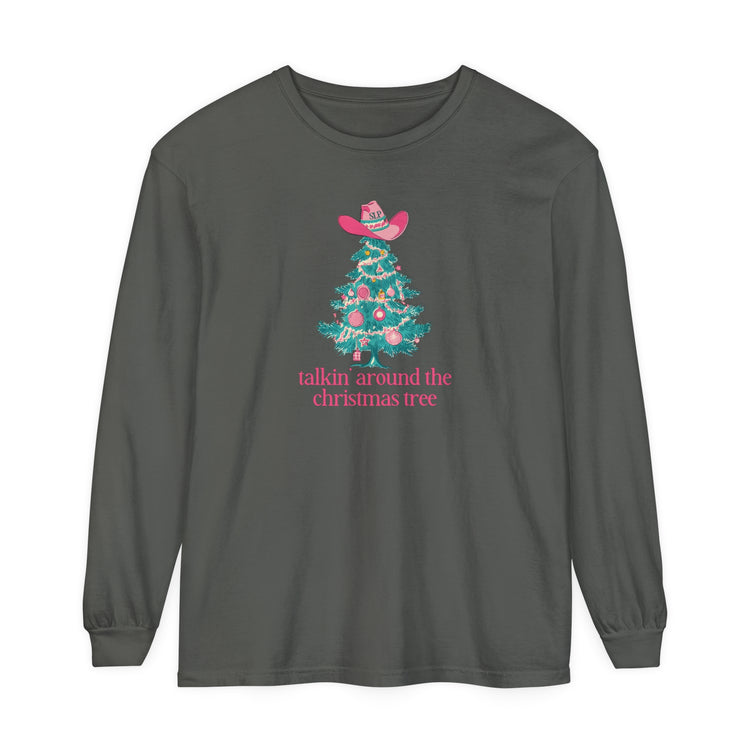 talkin' around the christmas tree comfort colors long sleeve tee