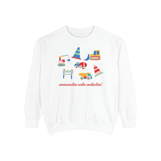 communication under construction comfort colors crewneck