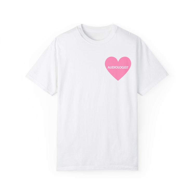 simple pink heart audiology comfort colors tee