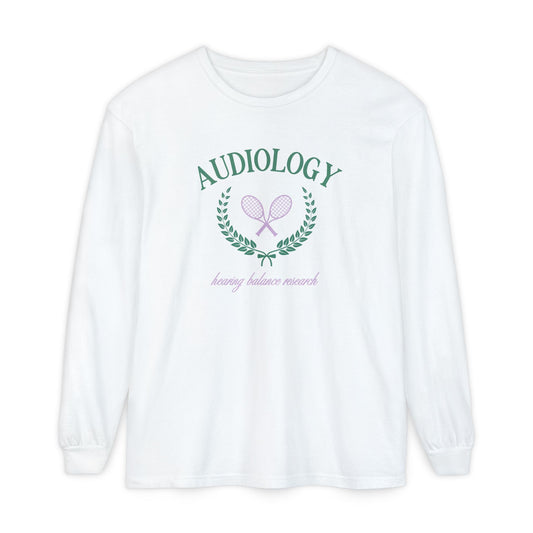 audiology tennis crest comfort colors long sleeve tee