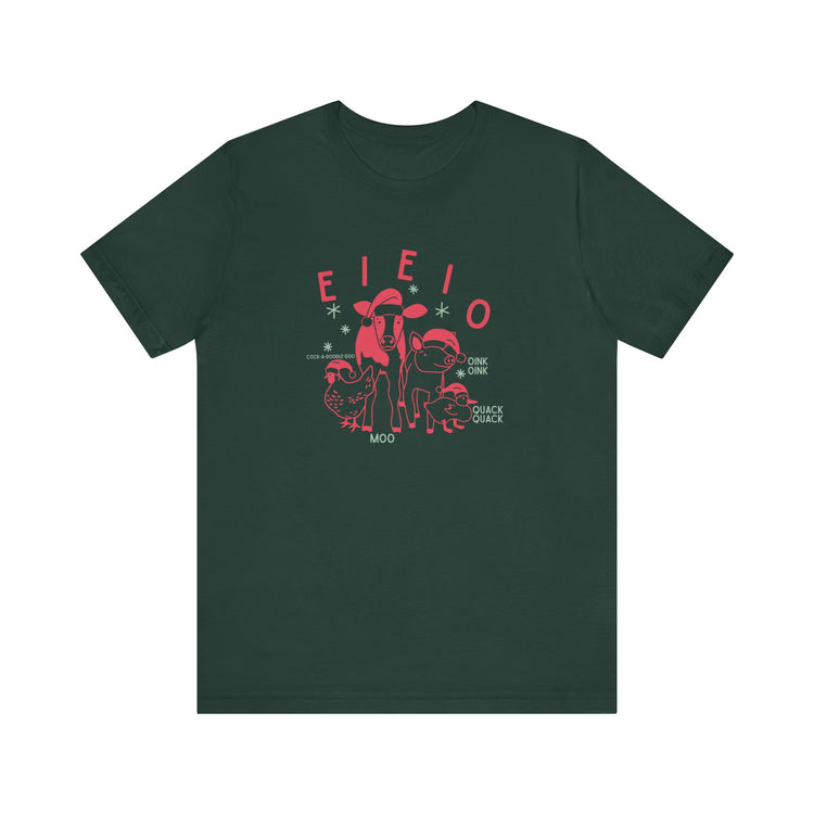 EIEIO holiday barn animals short sleeve tee