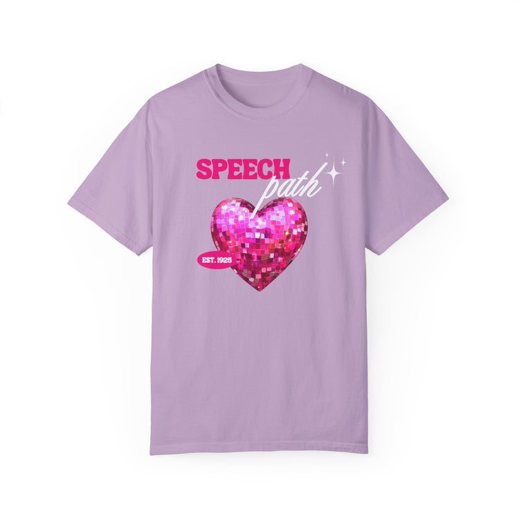 speech path disco heart comfort colors tee