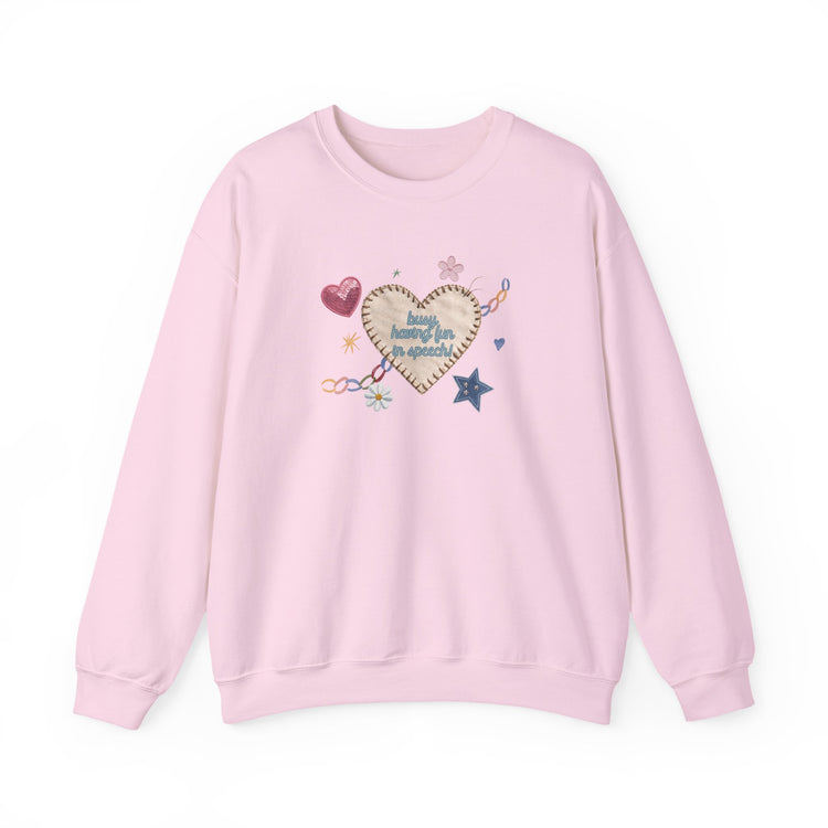 busy having fun patches crewneck