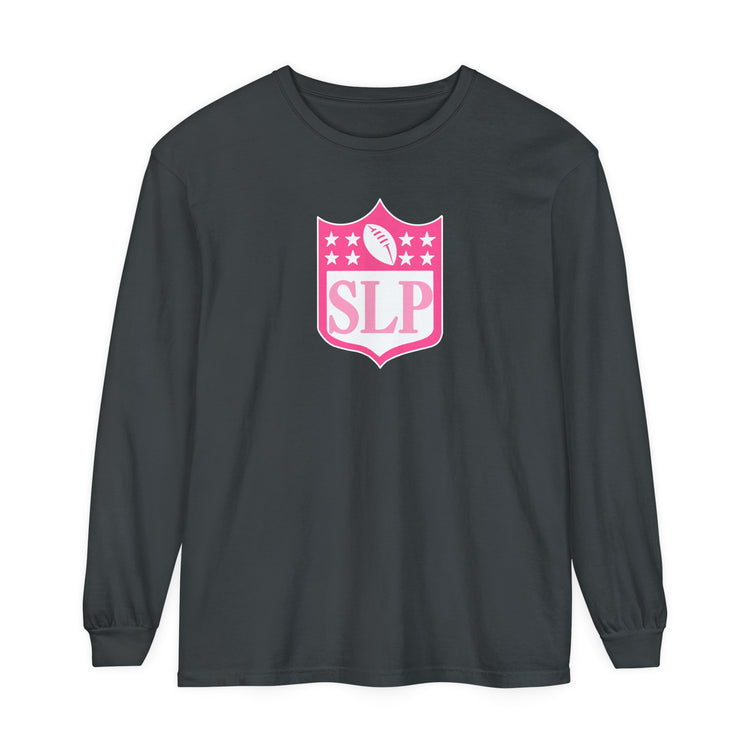 SLP football crest comfort colors long sleeve tee