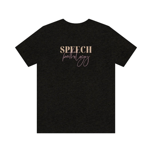 speech pathology neutral and purple short sleeve tee (sample sale)