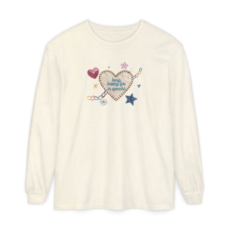 busy having fun patches long sleeve tee