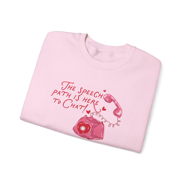 the speech path is here to chat phone crewneck