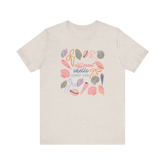 different shells, same sea short sleeve tee
