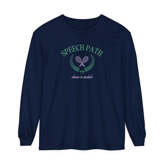 speech path crest tennis comfort colors long sleeve tee