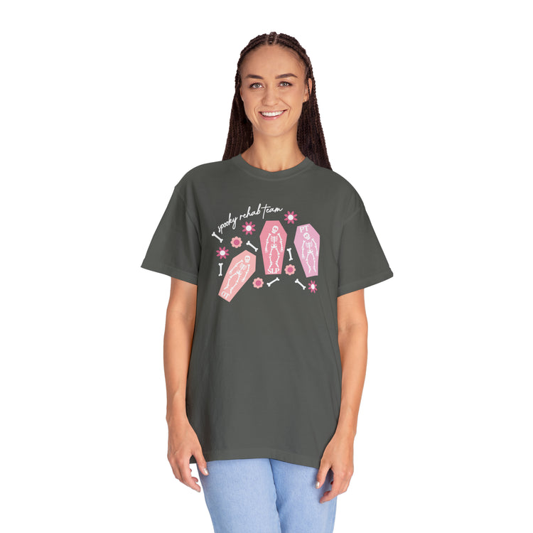 spooky rehab team skeleton bones comfort colors tee