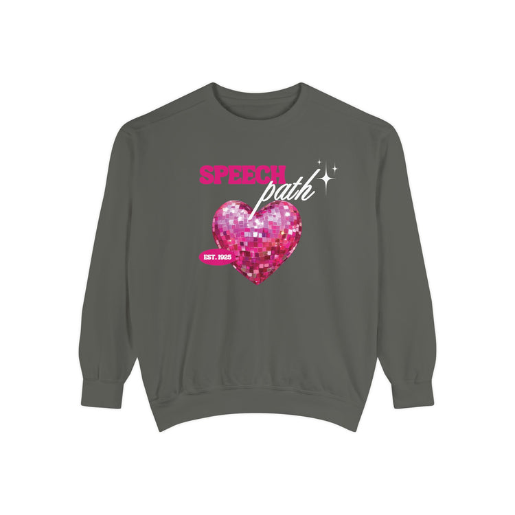 speech path disco heart comfort colors crewneck