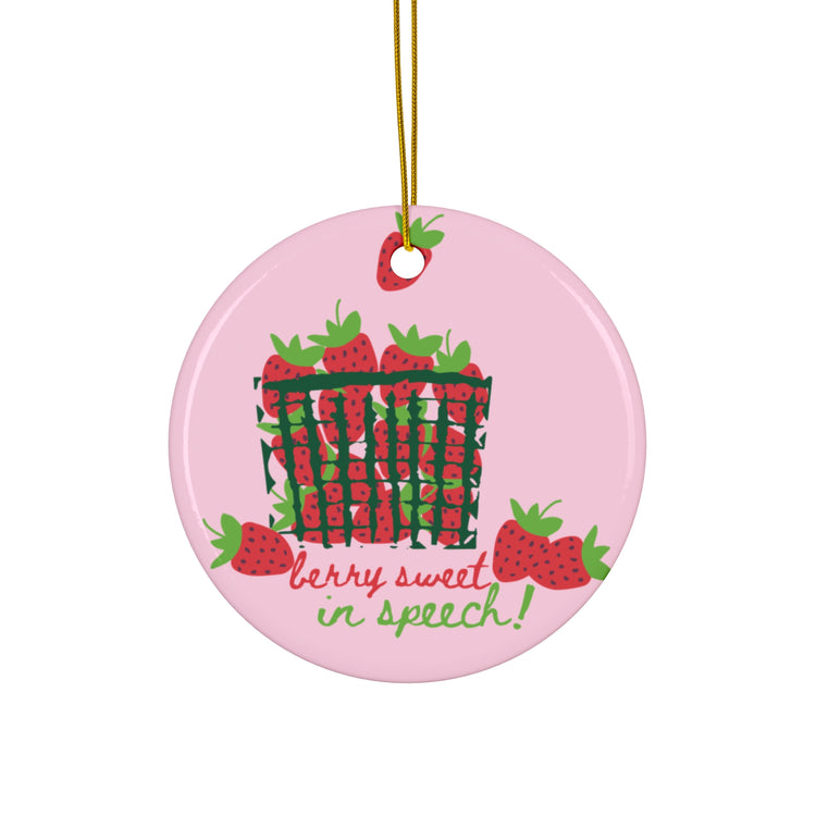 berry sweet in speech strawberry circle ornament